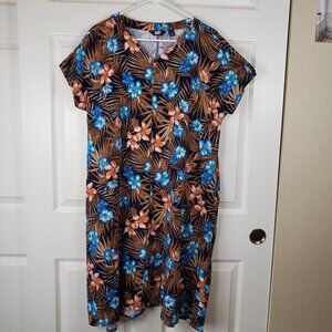 Lands End Short Sleeve Tropical Floral Shirt Dress Size M (10-12)
